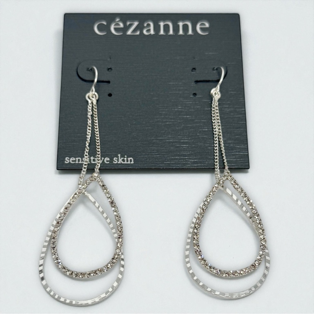 Double Tear Drop Simulated Crystal Dangle Earrings